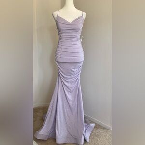 Windsor Cowl Neck Mermaid Glitter Lavender Formal Gown